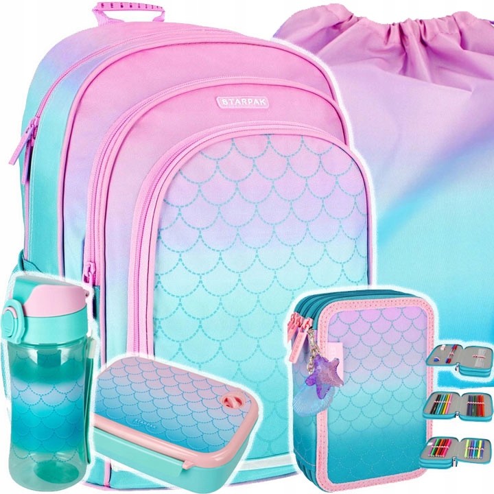 Viackomorový školský batoh Starpak Odtiene fialovej, Odtiene modrej, Odtiene ružovej, Odtiene sivej a striebornej, Odtiene zelenej, Viacfarebná + 4 ďalšie produkty